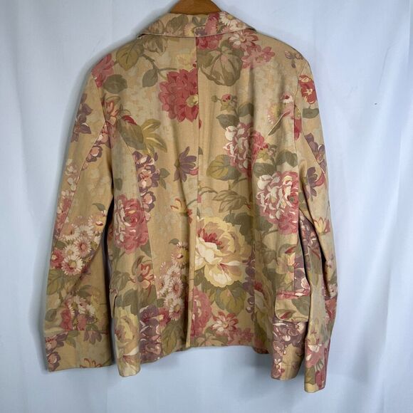 Alexis & Avery 100% Cotton Lightweight Tan Floral Print Cottage Core Jacket LG - Picture 2 of 11